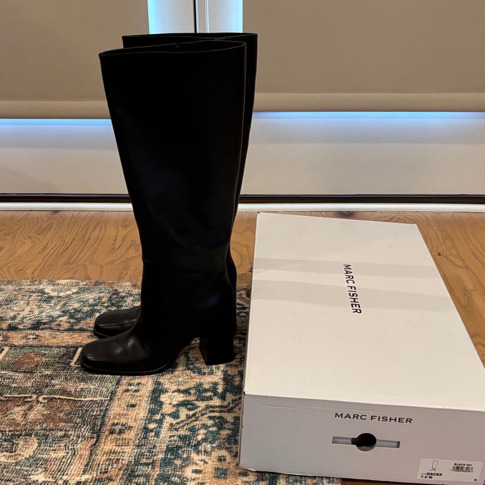 Marc Fisher Sleek Black Dacea Knee High Boots